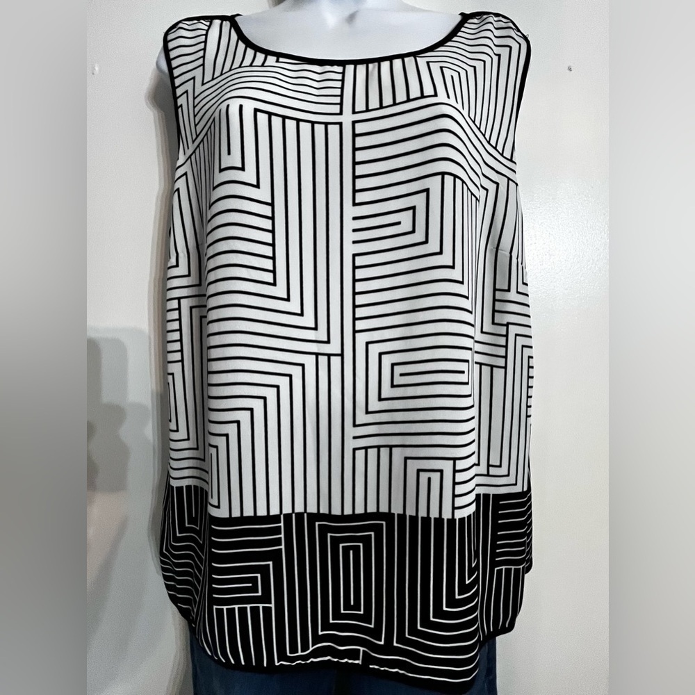 Tommy Hilfiger Black White Sleeveless Top tag missing L/XL 22 in pit to pit